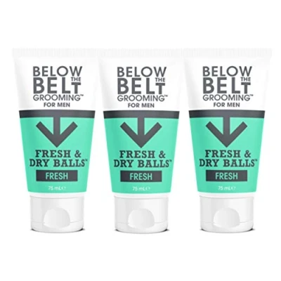 Abbildung von Below The Belt Grooming Fresh &amp; Dry Ball, Intimate Deodorant und Anti Chafing Creme für Männer, schützt vor Schweiß, Geruch Reibung, frischer Duft, 3 x 75 ml