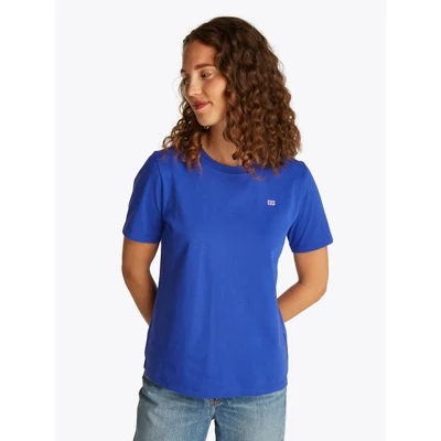 Abbildung von Tommy Hilfiger Contrast FLAG TEE Tshirt basic, Damen, Größe: Large, Noble blue