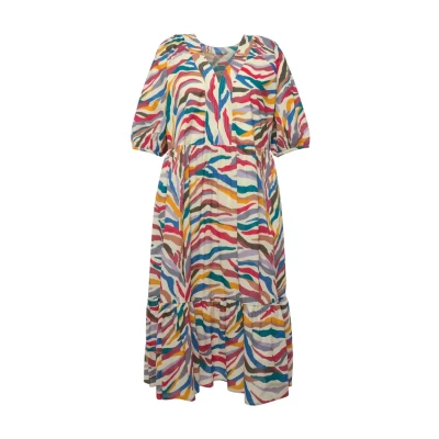 Abbildung von Ulla Popken Jerseykleid Midikleid A Linie V Ausschnitt geraffter Halbarm