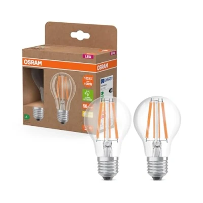 Abbildung von OSRAM LED Superstar Classic Lampe A 100 in klassischer Kolbenform, klarer Glaskörper, 7.2 W, 1521 lm, E27 Fassung, warmweißes Licht mit 2700 K, EEK A, 60 mm Durchmesser, 2 Pack