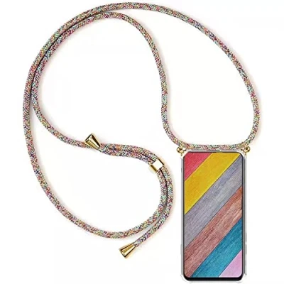 Abbildung von HongMan Handykette Handyhülle für Samsung Galaxy A50 / A30s A50s mit Band Transparent Handy Kette Hülle Kordel zum Umhängen Handyanhänger Halsband Lanyard Case Rainbow