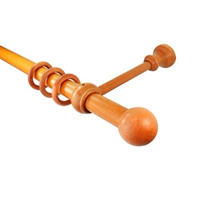 Abbildung von iso design Gardinenstangen aus Holz Farbe Kirschbaum mit 28 mm Durchmesser Endstück Kugel, 320 cm mittig geteilt