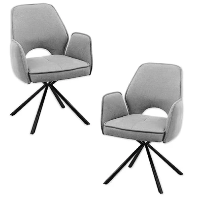 Abbildung von NELE Esszimmerstühle 2er Set mit schwarzem Metallgestell und Stoffbezug, Grau Bequeme Stühle Armlehnen für Esszimmer &amp; Wohnzimmer 61 x 86 cm (B/H/T)