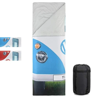 Abbildung von Board Masters VW Collection Volkswagen Camping &amp; Outdoor Einzelschlafsack im T1 Bulli Bus Design (Bus Front/Blau)