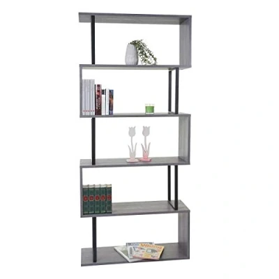 Abbildung von Bücherregal HWC A27, Standregal Wohnregal, 183x80cm 3D Struktur 5 Ebenen grau, Metall schwarz