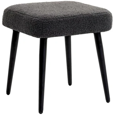 Abbildung von HOMCOM Fußhocker Sitzhocker Quadratischer Schminkhocker Fußstütze mit Kaschmir Optik, Stahlbeine, für Wohnzimmer, Schlafzimmer, Dunkelgrau, 42 x 47 cm