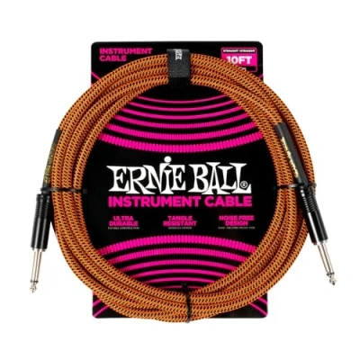 Abbildung von Ernie Ball Geflochtenes Gitarrenkabel, Gerade/Gerade, 3 m Pumpkin Pie
