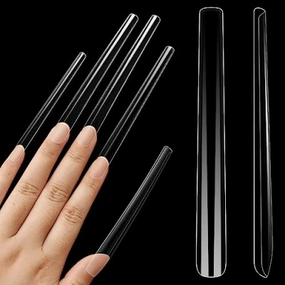 Abbildung von NOVO OVO Extra lange Quadratische Nagelspitzen, Super Extreme Long Tapered Square Nails, 5XL XXXXXL klare Vollständige Abdeckung wide french nails for acrylic x12 sizes