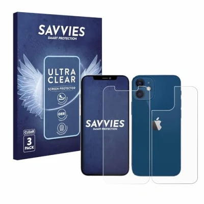 Abbildung von Savvies 6 Stück Schutzfolie für Apple iPhone 12/12 Pro (Vorder + Rückseite) Displayschutz Folie Ultra Transparent
