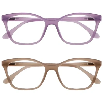 Abbildung von OPULIZE KAT Lesebrille 2er Pack Cat Eye Katzenaugen Fassung Lila, Taupe Herren &amp; Damen Federscharniere RR59 5U +1.00