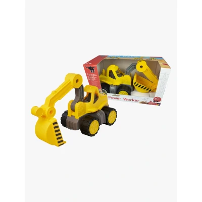 Abbildung von Big Power Worker Classic Bagger (21cm) mit Reifen aus Softmaterial Spielzeug Auto ideal für Unterwegs, beweglicher Baggerarm Griff, Kinder ab 2 Jahre, Gelb