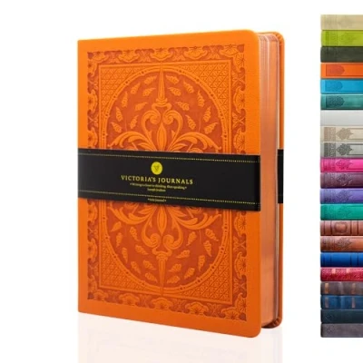 Abbildung von Victoria&#039;s Journals Tagebuch, Kunstleder, Vintage, Hardcover, liniertes Notizbuch, altmodisches Reisetagebuch, A5, Größe 14,5 x 20,5 cm, Orange
