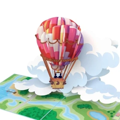 Abbildung von MOKIO® Pop Up Karte Heißluftballon 3D Grußkarte zum Geburtstag, als Geburtstagskarte oder Gutschein für eine Ballonfahrt