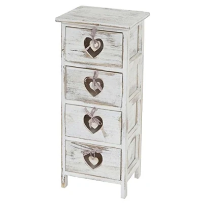 Abbildung von Mendler Kommode Forli, Schubladenkommode Schrank, 4 Schubladen mit Herzen 70x29x25cm, Shabby Look, Vintage weiß