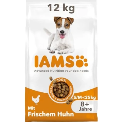 Abbildung von IAMS Senior Hundefutter trocken mit Huhn Trockenfutter für ältere Hunde ab 8 Jahre, geeignet kleine und mittelgroße Hunde, 12 kg