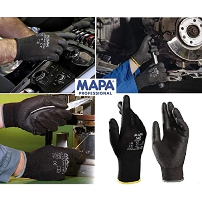 Abbildung von MAPA Professional Ultrane 548 Dünne Polyurethan Arbeitshandschuhe für mechanischen Schutz in der Automobil , Elektronik, Kosmetik und Pharmaindustrie, schwarz, Größe 7 (1 Paar), Schutzhandschuhe