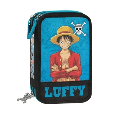Abbildung von Franco Cosimo Panini One Piece Offizielles Federmäppchen Piece, mit 3 Fächern für Kinder und Mädchen Schreibwarenset, löschbarer Stift Frixion Blau praktischem