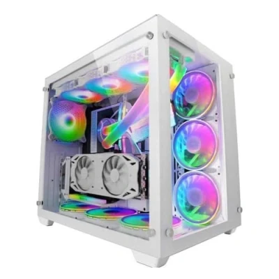 Abbildung von Mars Gaming MCV3 Weiß, Custom XXL E ATX Tower, Front und Seitenfenster Gehärtetem Glas, Dual Chamber Modular Frame