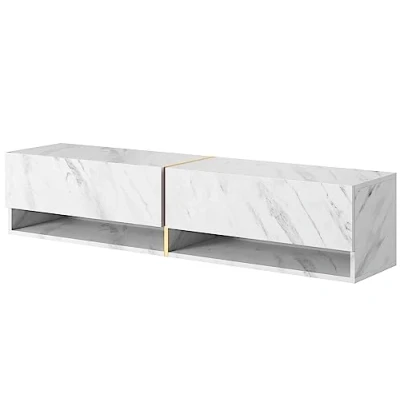 Abbildung von Selsey TV Schrank Board Sideboard Fernsehtisch Fernsehschrank 140 cm Hängend Mit Goldenem Akzent Weiß Marmor Mirrgo
