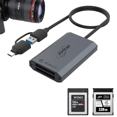 Abbildung von Jorkar CFexpress Typ B &amp; XQD Kartenleser, Kamera Speicher Kartenlesegerät für Nikon Canon Panasonic, USB 3.2 Gen2 10Gbps, Dual Slot Adapter mit A&amp;C