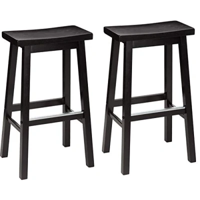 Abbildung von Amazon Basics Hocker für Küchentheke, Sitzfläche aus Massivholz, 74 cm hoch, Schwarz, 2 Stück