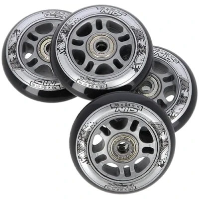 Abbildung von Nils Extreme PESPORT Roller Blade Räder mit Lager ABEC9 4er Pack Indoor /Outdoor Rollschuh 82A 76x24 Schwarz