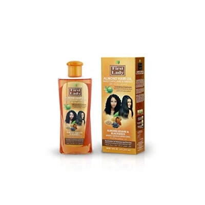 Abbildung von First Lady Herbal (Ayurvedische) Mandelöl für die Haare, revitalisiert und repariert mit Sesam schwarzen Samen, asiatische, europäische Afro Haartypen, 300 ml