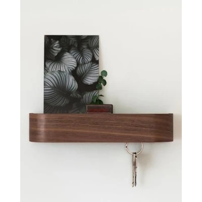 Abbildung von Kazai. Schlüsselbrett &#039;Fyndig&#039; Minimalistisches Schlüsselhaken Design aus Berlin Moderner Schlüsselhalter mit Ablage Holz Schlüsselregal als Flur Möbel für die Wand Eiche, weiß