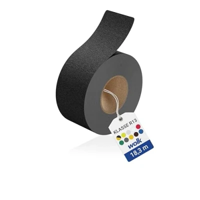 Abbildung von wolk Antirutsch Klebeband R13 (75,0 mm x 18,3 m) Schwarz Selbstklebendes Anti Rutschband für Treppen, Rampen &amp; Gehflächen Rutschhemmung nach BGR 181 (R13)