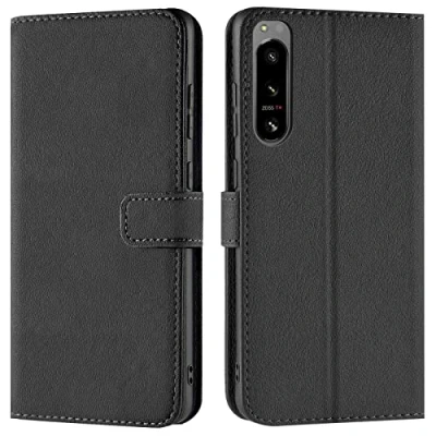 Abbildung von Verco Handyhülle für Sony Xperia 5 IV Hülle, Bookcase Tasche Flipcover 2020 Case [Kartenfächer/Aufstellfunktion], Schwarz