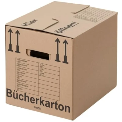 Abbildung von BB Verpackungen 15x Bücherkartons Aktenkarton COMPACT 410 x 328 348 mm (15 Stück) 2 wellig doppelter Boden, recycelte Pappe und dreifach Griffverstärkung