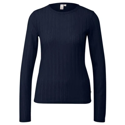 Abbildung von QS Leicht Transparentes MIT DROP Needle Struktur Langarmshirt, Damen, Größe: Small, Tiefblau