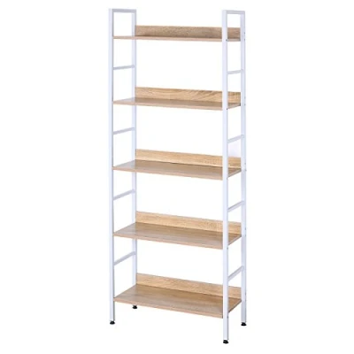 Abbildung von eSituro Standregal Bücherregal Metallregal Küchenregal Treppenregal Leiterregal Stufenregal Aufbewahrungregal 5 Ablagen Metall+MDF 60x27,5x160CM SSTR0023
