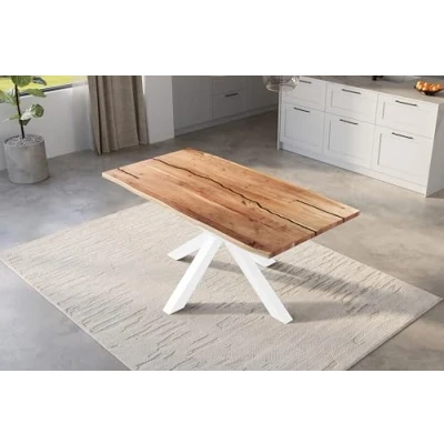 Abbildung von SAM Baumkantentisch 120 x 80 cm Polly, Epoxidharz Adern in Schwarz, Akazienholz massiv + naturfarben, Esstisch mit Spider Eisengestell Weiß, Tischplatte 26 mm, echte Baumkante