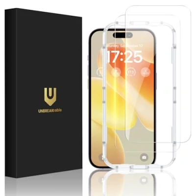 Abbildung von UNBREAKcable Panzer schutz Glas für iPhone 15 Pro Max, 9H gehärteter Displayschutzfolie [Einfacher Installationsrahmen] [99,99% HD Klar] [Case Friendly] Max 6,7&quot; 2er Pack