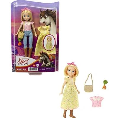 Abbildung von Dreamworks Spirit GXF19 &quot;Spirit frei und ungezähmt&quot; Fashionspaß Abigail Puppe (18cm), 2 modische Outfits Zubehör, 7 bewegliche Gelenke, tolles Geschenk für Kinder ab 3 Jahren