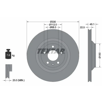 Abbildung von TEXTAR PRO 92132603 Bremsscheibe 330 22 05/06 112 außenbelüftet beschichtet ohne Radbefestigungsbolzen, Radnabe AUDI: A6 C6 Avant