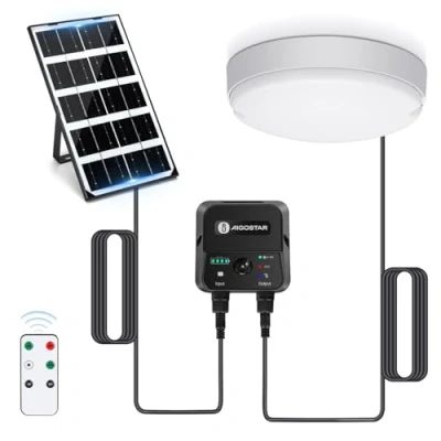 Abbildung von Aigostar Solarlampe Decke Außen mit bewegungsmelder 35W LED Solar Deckenleuchte Outdoor Fernbedienung， Energiespeicherbox, IP65, Einstellbare 6500K, Solarlampen für Innen 8m Kabel