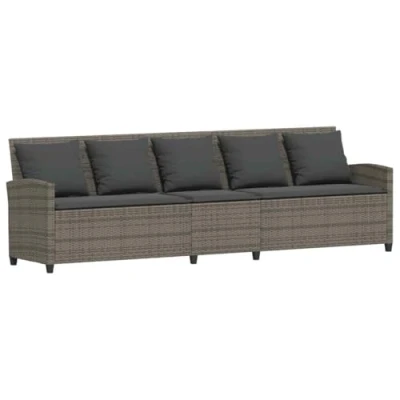 Abbildung von vidaXL Gartensofa 5 Sitzer mit Kissen Grau Poly Rattan, Outdoor Sofa, Terrassensofa, Garten Gartensofa, Sofa