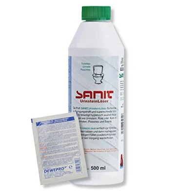 Abbildung von DEWEPRO Set: SANIT UrinsteinLöser 3031 Flasche à 500ml WC Reiniger Kalklöser höchste Reinigungskraft inkl. 1 St. DEWEPRO® Single Scrubs