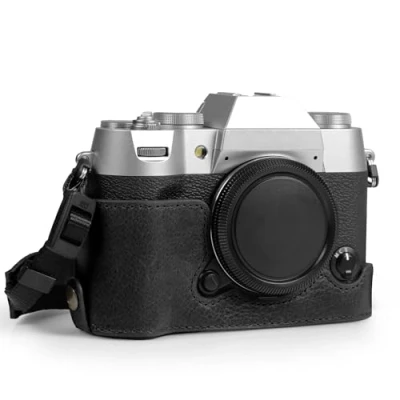 Abbildung von MegaGear Ever Ready Halbkameratasche aus echtem Leder, kompatibel mit Fujifilm X T50 (Schwarz)