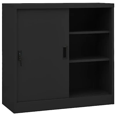 Abbildung von vidaXL Büroschrank mit Schiebetür Aktenschrank Büromöbel Metallschrank Stahlschrank Lagerschrank Universalschrank Schrank Anthrazit 90x40x90cm Stahl
