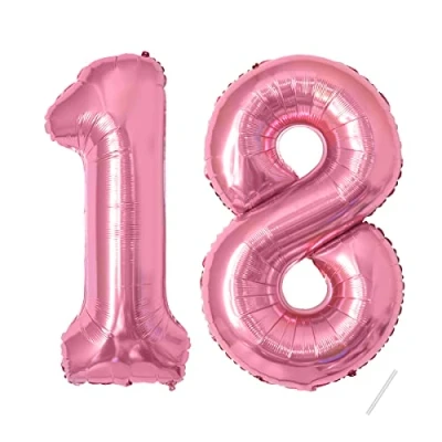 Abbildung von 18 Geburtstag Deko zahlen luftballon jahre Folienballon Rosa für 18. Geburtstagsdeko Männer Frauen Ballon Zahl zum fliegt mit Helium Geburtstagsparty 40&quot; 101cm(Pink, 18)