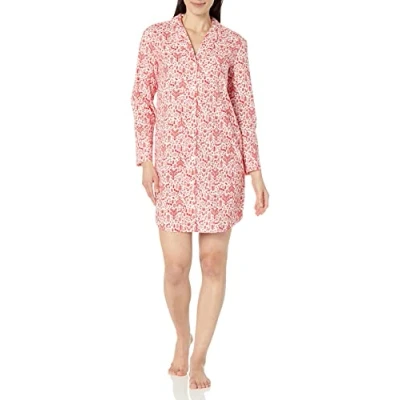 Abbildung von Amazon Essentials Damen Nachthemd aus gewebtem Flanell mit eingekerbtem Kragen (in Übergröße erhältlich), Weiß Wald, XXS