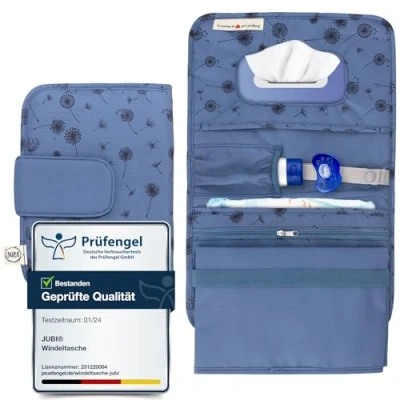 Abbildung von Jubi® Windeltasche mit Wickelunterlage für unterwegs extra viel Platz Kleine Wickeltasche Blau Pusteblumen…