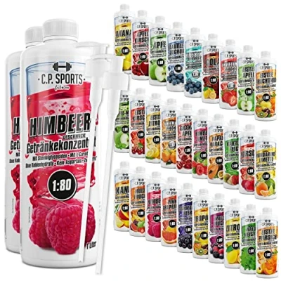 Abbildung von C.P. Sports Getränkesirup für Mineraldrink I Sirup zuckerfrei Vital Drink HIMBEERE mit Vitaminen Getränkekonzentrat zum Mischen Wasser Sport Getränk 2 Liter + Pumpspender
