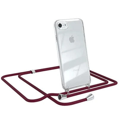 Abbildung von EAZY CASE Handykette kompatibel mit iPhone SE (2022/2020) / 8/7 Hülle Umhängeband, Handykordel Schutzhülle, Silikonhülle, Band, Stylische Kette, Burgunder Rot