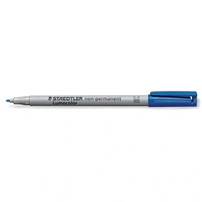 Abbildung von STAEDTLER Folienstift non permanent Lumocolor, blau, wasserlöslich, Made in Germany, nachfüllbar, lange Lebensdauer, Rundspitze M ca. 1,0, 10 blaue Universalstifte im Kartonetui, 315 3