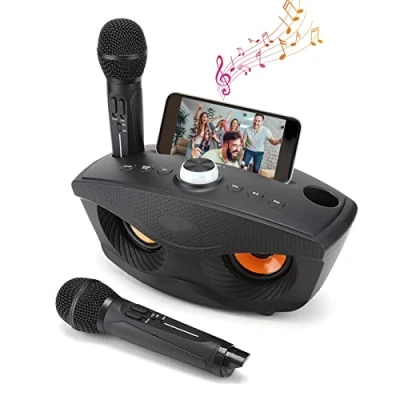 Abbildung von Bewinner Kabelloser Karaoke, Heim Bluetooth Lautsprecher mit Zwei Mikrofonen, Mikrofon Tragbarer Karaoke für Heimpartys Handheld (Schwarz)
