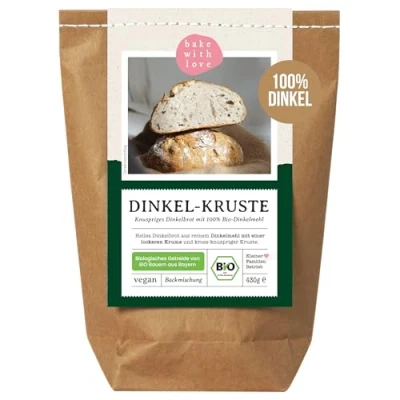 Abbildung von Bio Dinkel Kruste Brotbackmischung Backmischung Brot ohne Weizen Dinkelbrot backen Brotbackautomat geeignet Bake with Love (1er Pack)